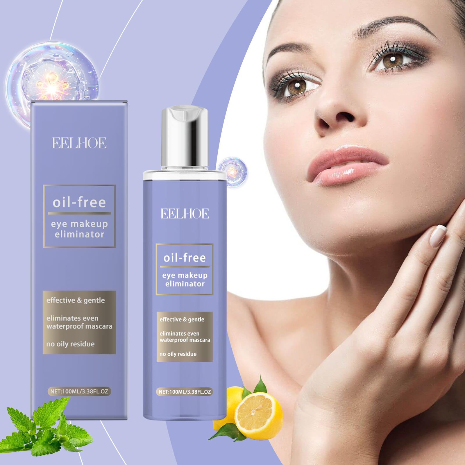 Three in One Cleansing Makeup Remover Water, Eye and Lip Makeup Remover Gently Cleanses Skin, Refreshing Face Cleanser