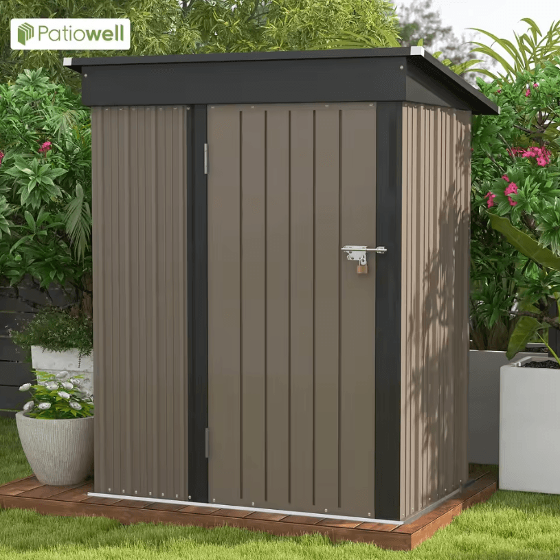 Patiowell 5 by 3 FT Outdoor Storage Shed – Metal Garden Tool Shed with Sloping Roof and Lockable Door