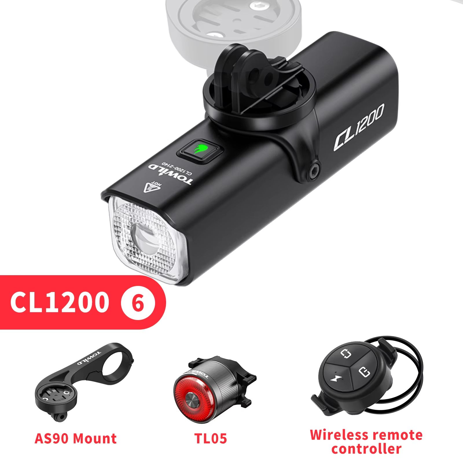 TOWILD CL1200 Smart Bike Headlight – 1200 Lumen USB-C Rechargeable Bicycle Light with Remote Control & 5000mAh Battery