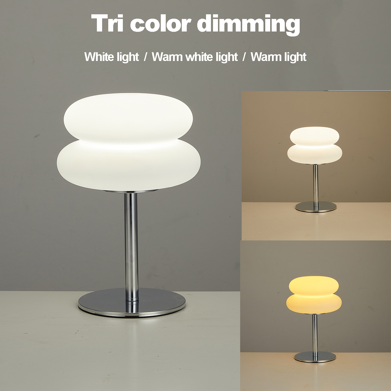 Creamy Style USB Bedside Table Lamp Tri Color Dimmable Nightstand Light