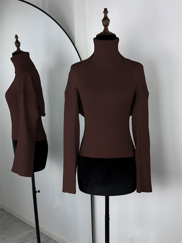 Trendix Knitwear Top For Women, High Neck Tank And Long Sleeve Shawl, Sexy Backless 2 Piece Suits, Fashion Knit Tank Set