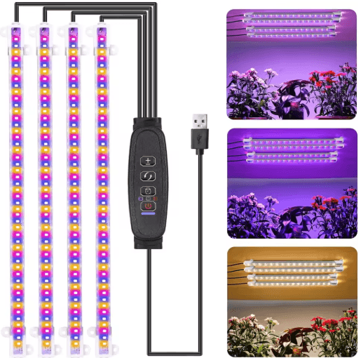 3-Color Full Spectrum LED Grow Light with Timer – USB Dimmable Phyto Lamp