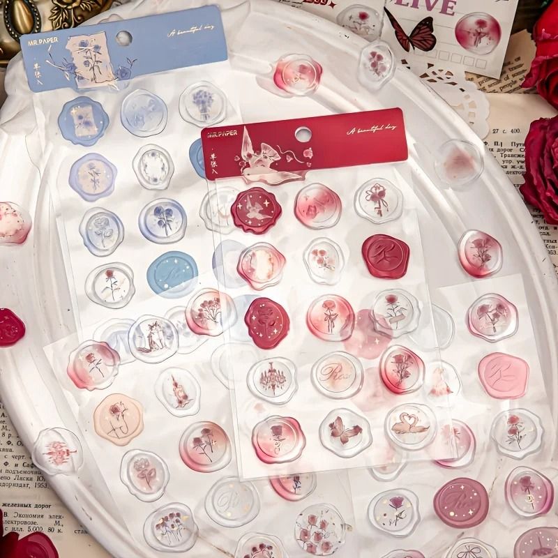 15 Piece Simulated Rose Wax Seal Sticker Set
