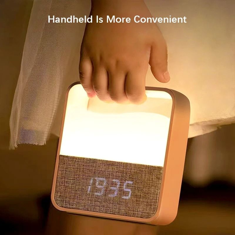 USB Rechargeable Night Light with Digital Clock and Dual Alarm for Bedroom and Nursery
