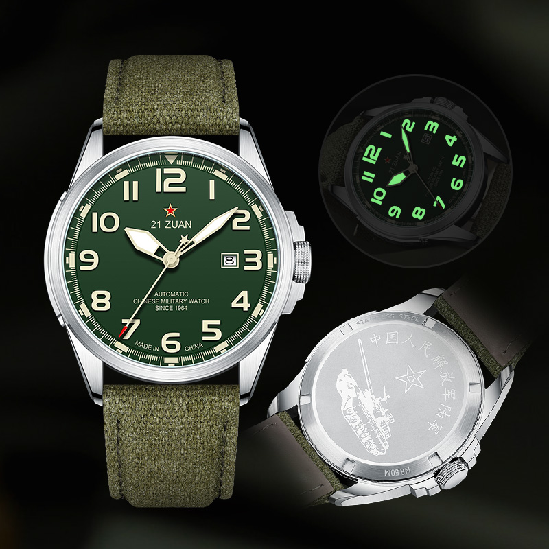 Luxury Military Men Watch with Automatic Mechanical Movement, Wear Resistant Leather Strap, Luminous Display