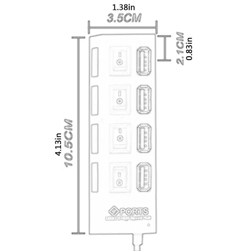 4-Port USB 2.0 Extension Hub with Individual Switches and LED Indicators