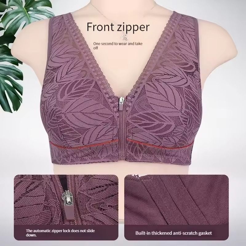 Front Zip Sports Yoga Bra with Cotton Cups