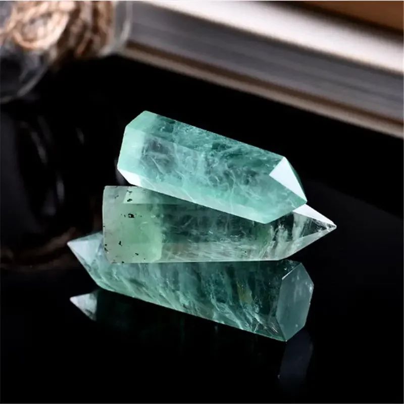 Green Fluorite Crystal Wand Polished Healing Stone Obelisk Decor