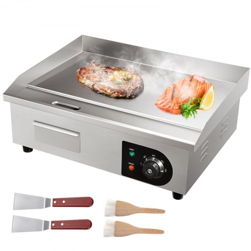 Commercial Electric Griddle Flat Top Grill with Adjustable Temperature Stainless Steel Countertop BBQ Plate
