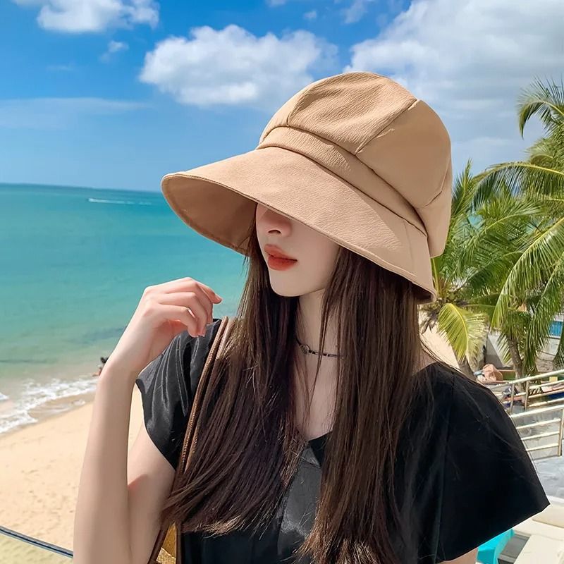 Womens Foldable Wide Brim Sun Bucket Hat