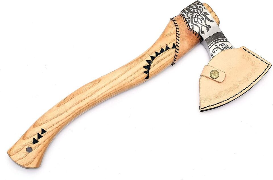 CHRISTMAS GIFT CUSTOM HANDMADE STEEL HATCHET TOMAHAWK VIKING AXE WRAPING LEATHER ON HANDLE