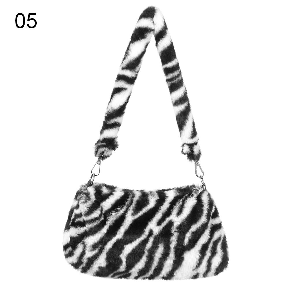 Autumn Winter Women's Shoulder Bag, Animal Print Leopard Plush, Messenger Crossbody Underarm Bag