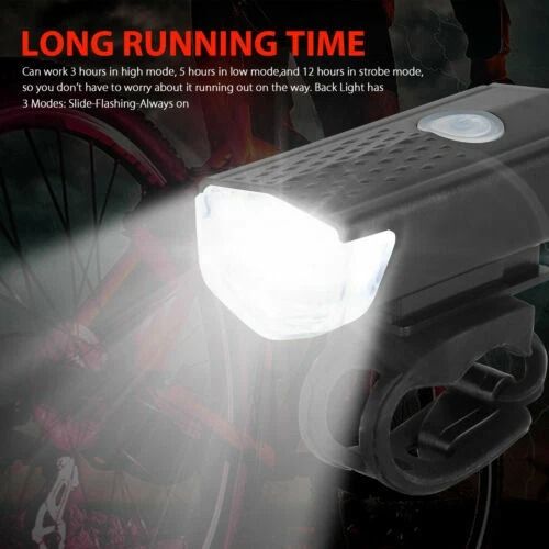 Bicycle Headlight Bike LED, USB Rechargeable Front Rear Lamp, Waterproof Cycling Light