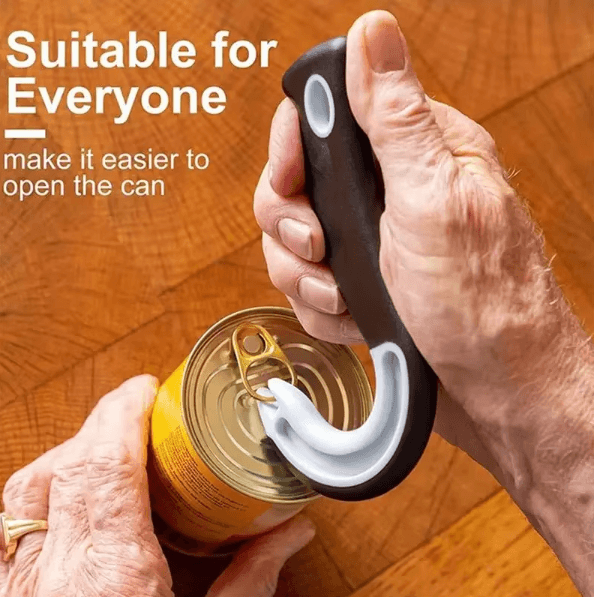 EasyGrip J-Shaped Can Opener – Portable Ring Pull Can Opener & Non-Slip Jar Lid Opener