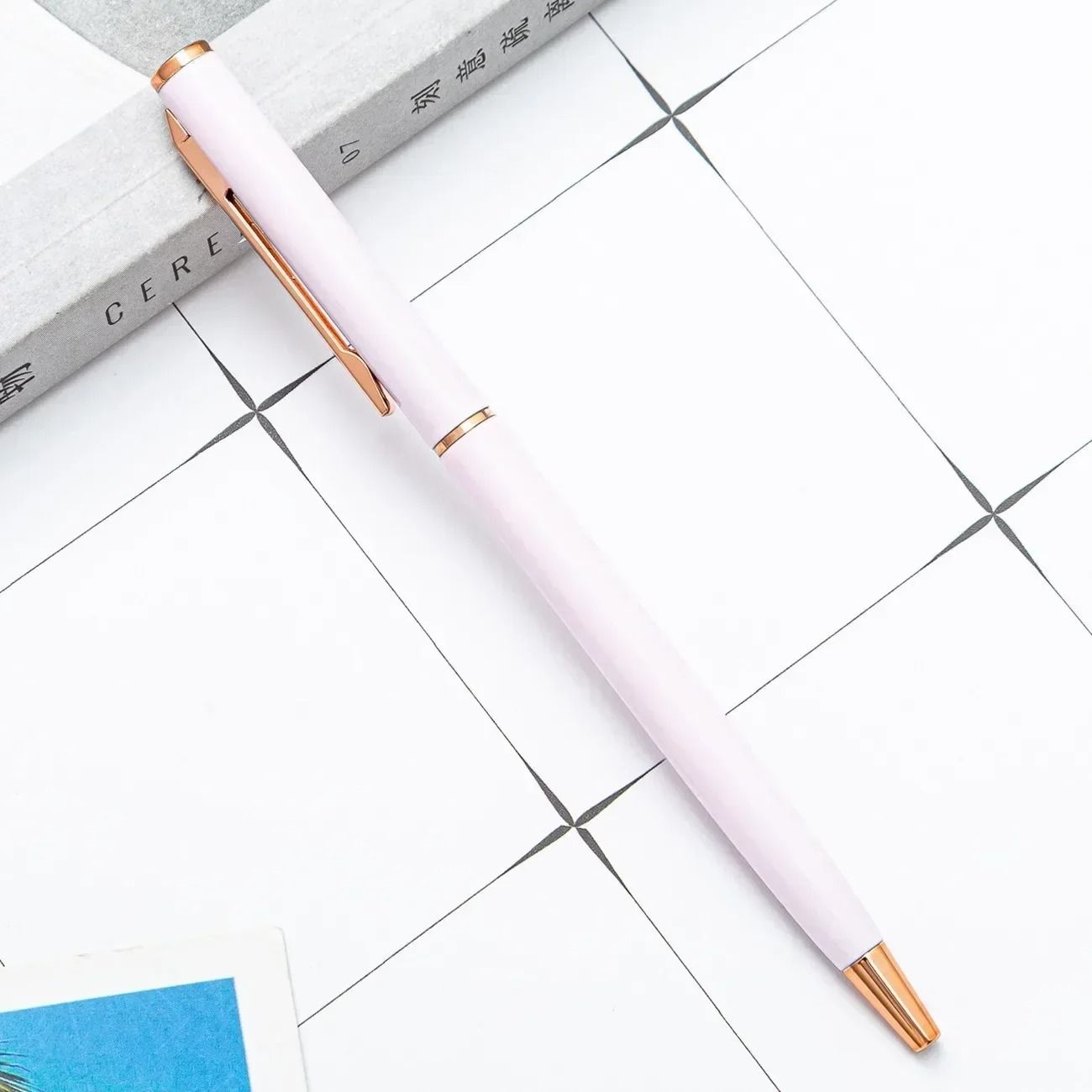 Rose Gold Custom Engraved Ballpoint Pens Slim Metal Personalized Logo Pens Bulk Set
