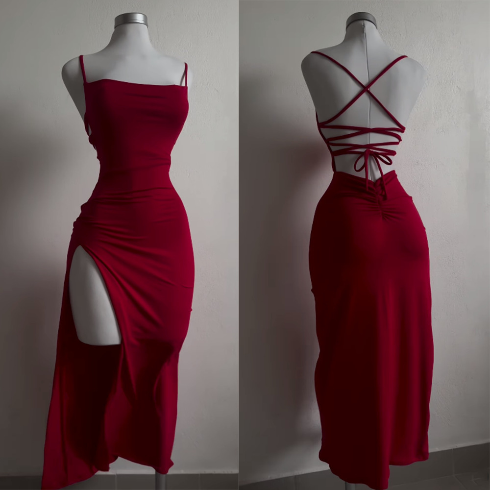 High Street Female Suspender Robes Sexy Backless Lace Up Long Dress Women Split Bodycon Party Dresses