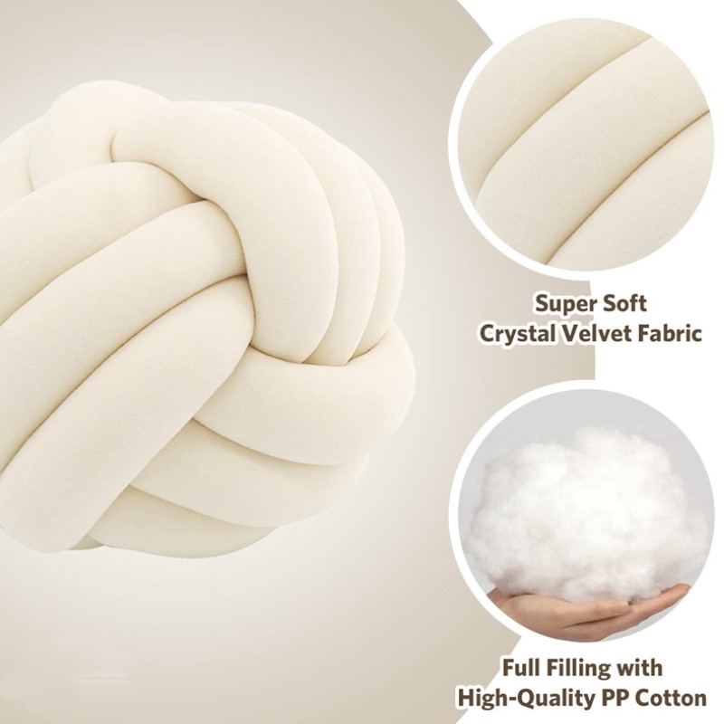 Modern Soft Big Cushion, Handmade Art Decor Knot Ball Throw Pillow for Home Sofa, Cozy Decorative White Christmas Cushio