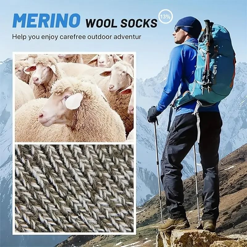 Mens Merino Wool Thermal Hiking Socks 5 Pair Pack