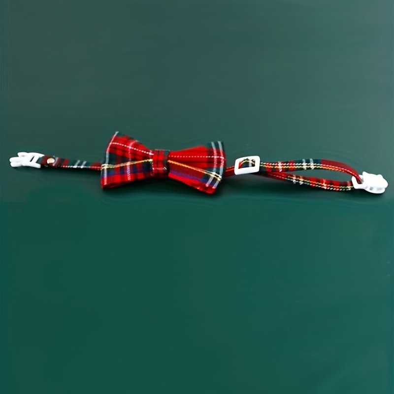 Cute Plaid Christmas Cat Collar with Bow Tie and Bell – Adjustable Elastic Pet Collar for Dogs and Cats
