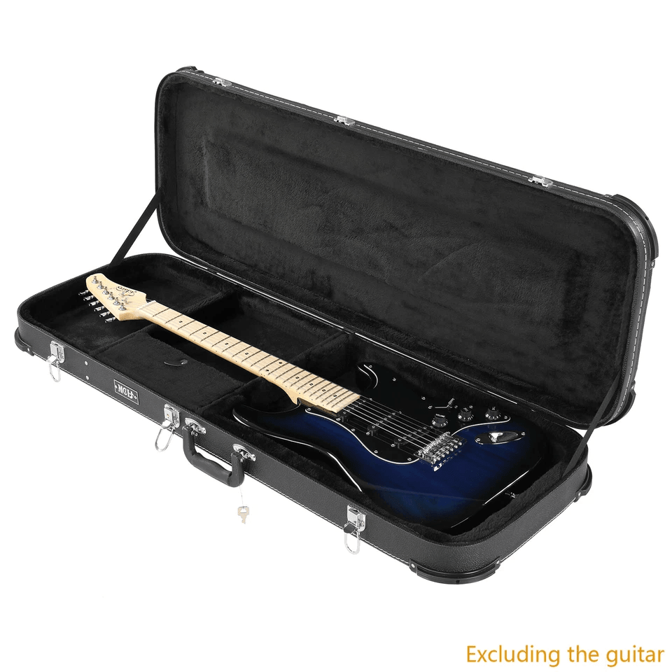 Protable Electric Guitar Square Hard Case Lockable Wood Hardshell Case with Plush Interior for Standard Electric Guitars