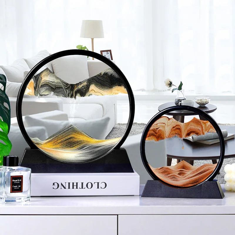 Deep Sea Moving Sand Art Picture – Round Glass 3D Sandscape in Motion Frame (7
