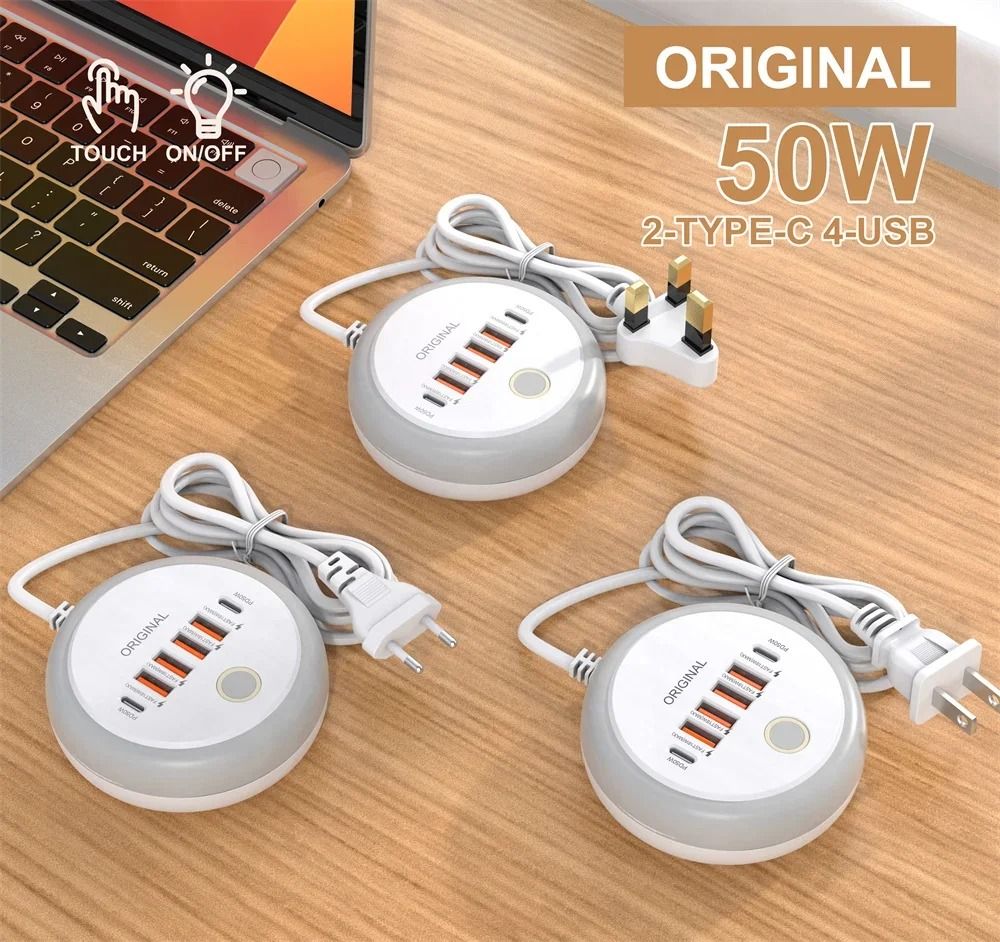 50W Multi Port USB C Power Strip Charger with Fast Charging Adapter for iPhone Android and Mobile Devices