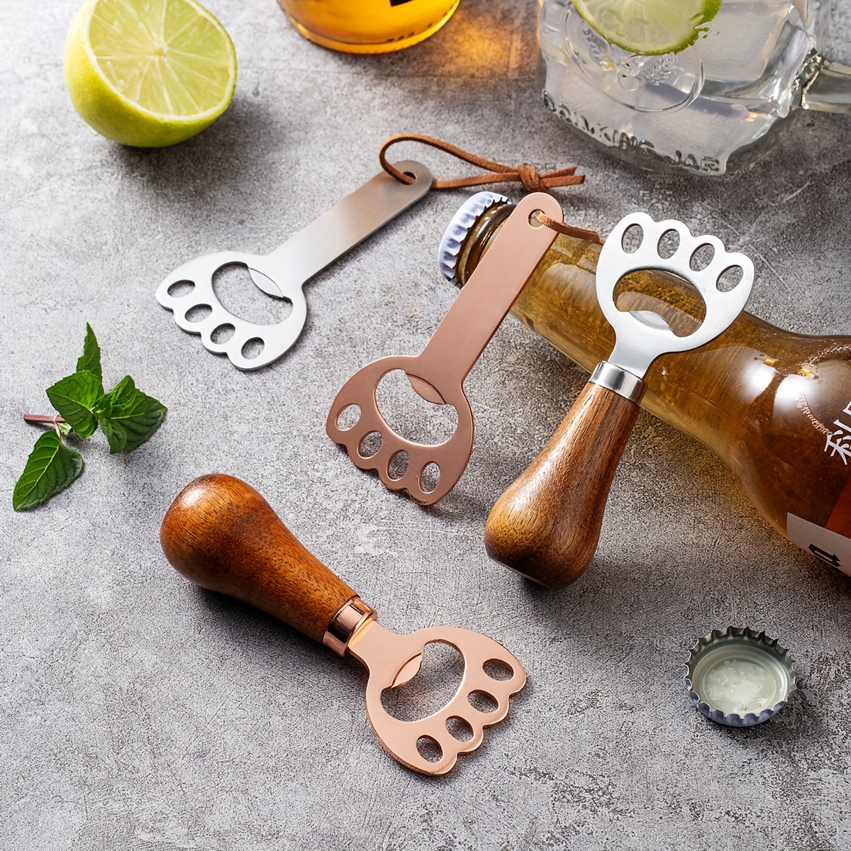 Wood Handle Cat Claw Beer Opener, Durable Stainless Steel Keychain Bottle Opener