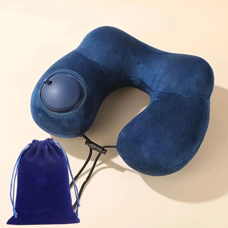 U Shaped Inflatable Travel Pillow with Press to Inflate Design