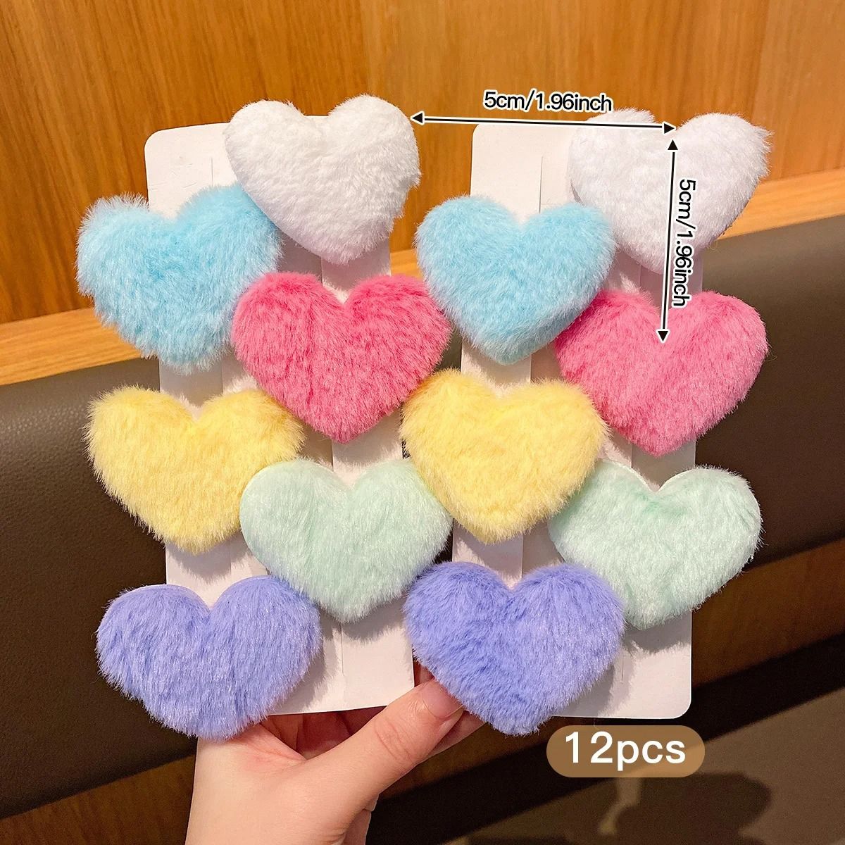 Plush Heart Shape Hair Clip Set 12-Color Random For Girls and Kids