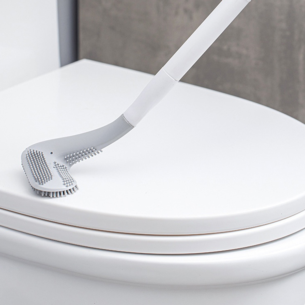 Wall-Mounted Toilet Brush with Base, Soft Rubber Brush Head, All-Round Cleaning Brush for Bathroom, Quick Drainage Tool
