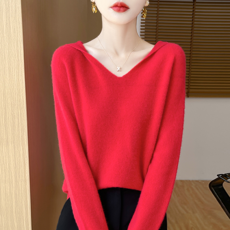 Soft Cashmere Tops, Clothing Hooded Collar Pullover Merino Wool Sweater