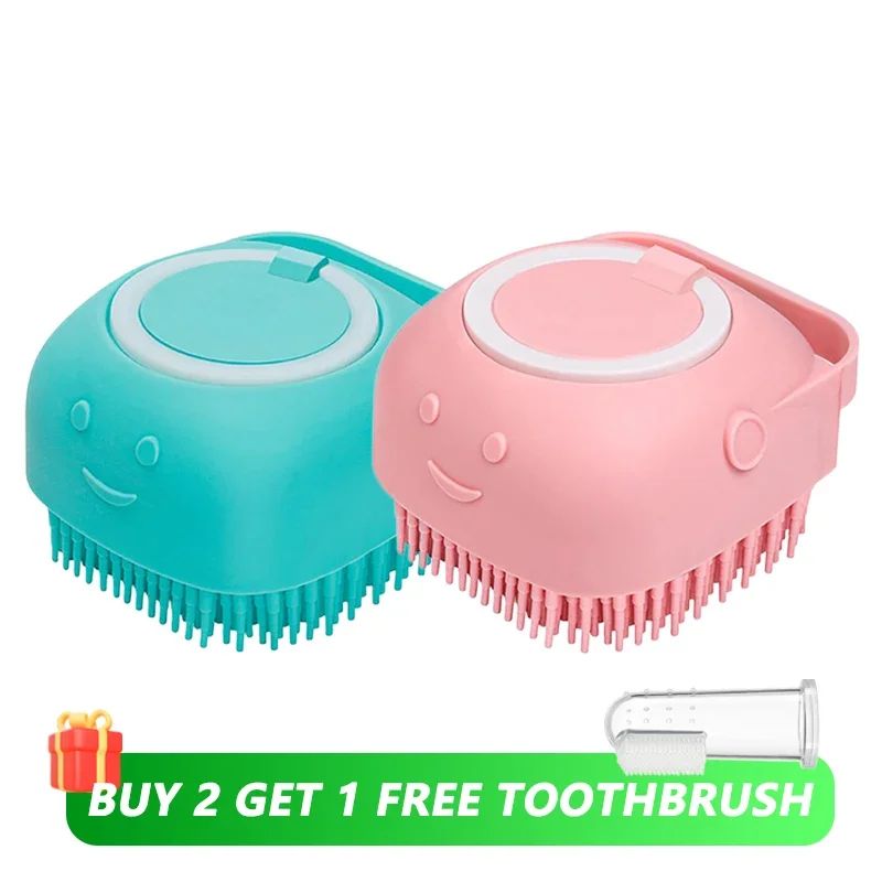 Silicone Dog Bathing Brush with Shampoo Dispenser – Soft Pet Massage Grooming Tool