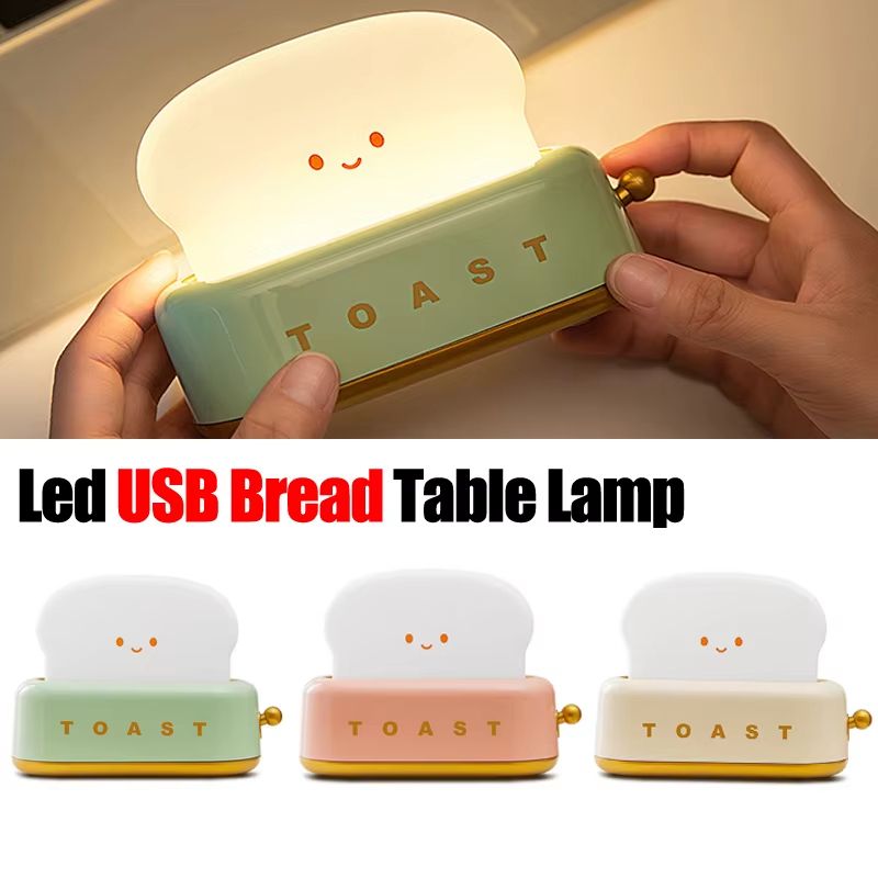 Creative Bread Toast Night Light – USB Rechargeable LED Lamp for Bedroom & Holiday Decor