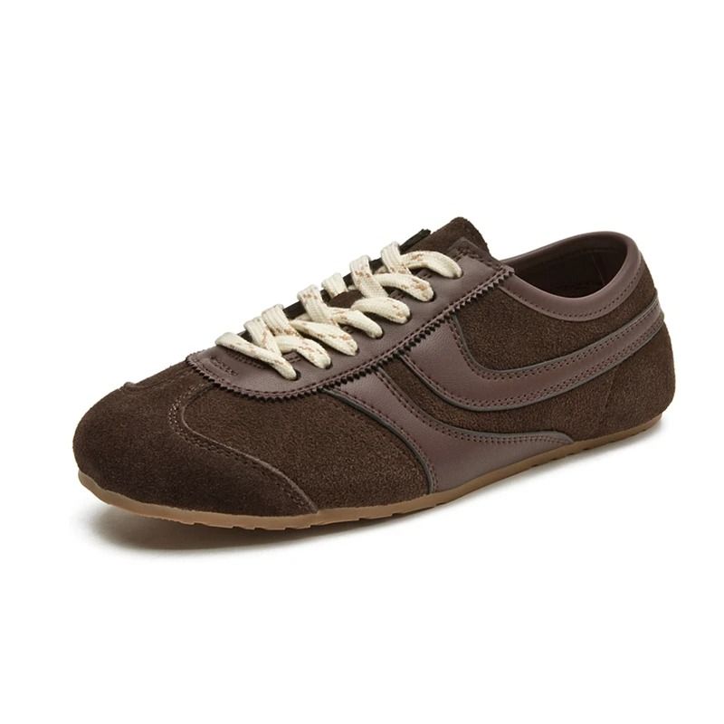 Womens Retro German Training Sneakers Genuine Leather Flat Lace-Up Shoes