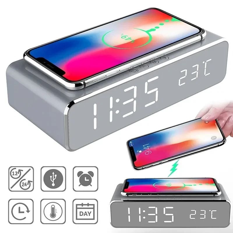 Wireless Charger Stand with Alarm Clock & LED Display