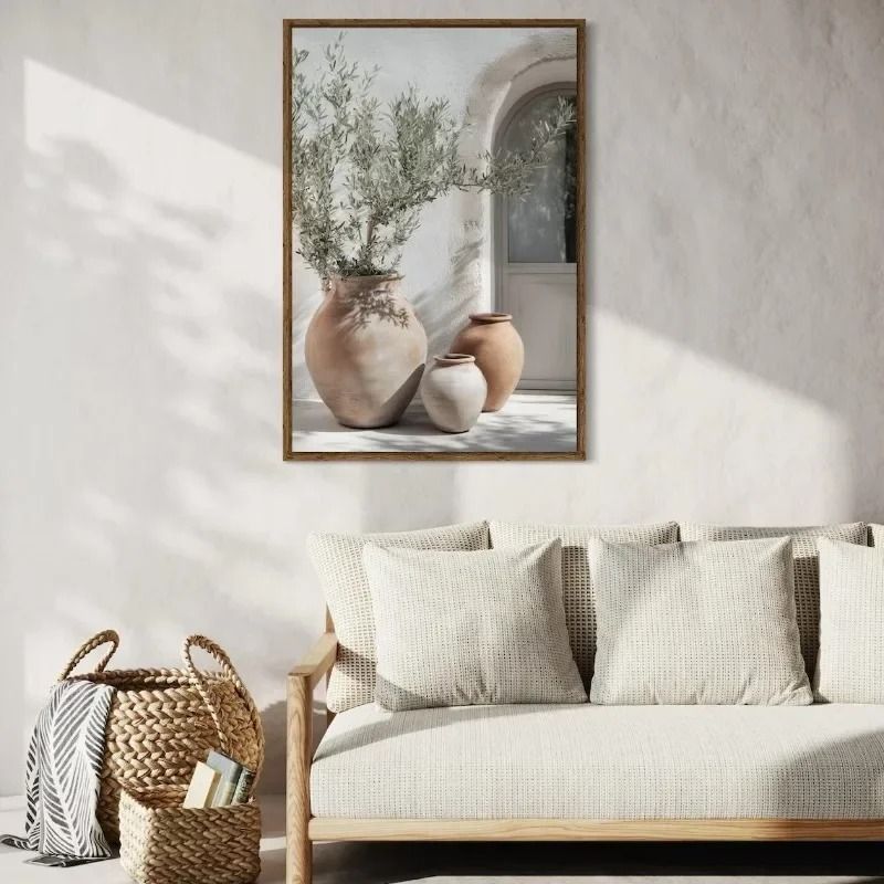 Minimalist Olive Tree Pottery Poster | Mediterranean Still Life Canvas | Rustic Country Room Natural Plant Decor