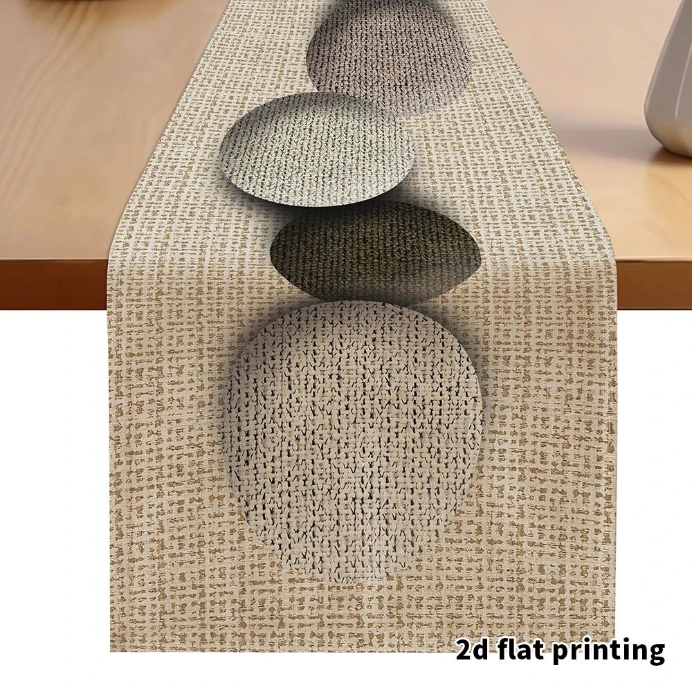 Earth-Tone Pebble Linen Table Runner – Textured Neutral Plaid Dining Tablecloth for Elegant Home Decor
