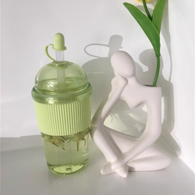 430ml Ins Style Straw Tumbler with Lid – Large Capacity Reusable Boba Tea & Coffee Cup