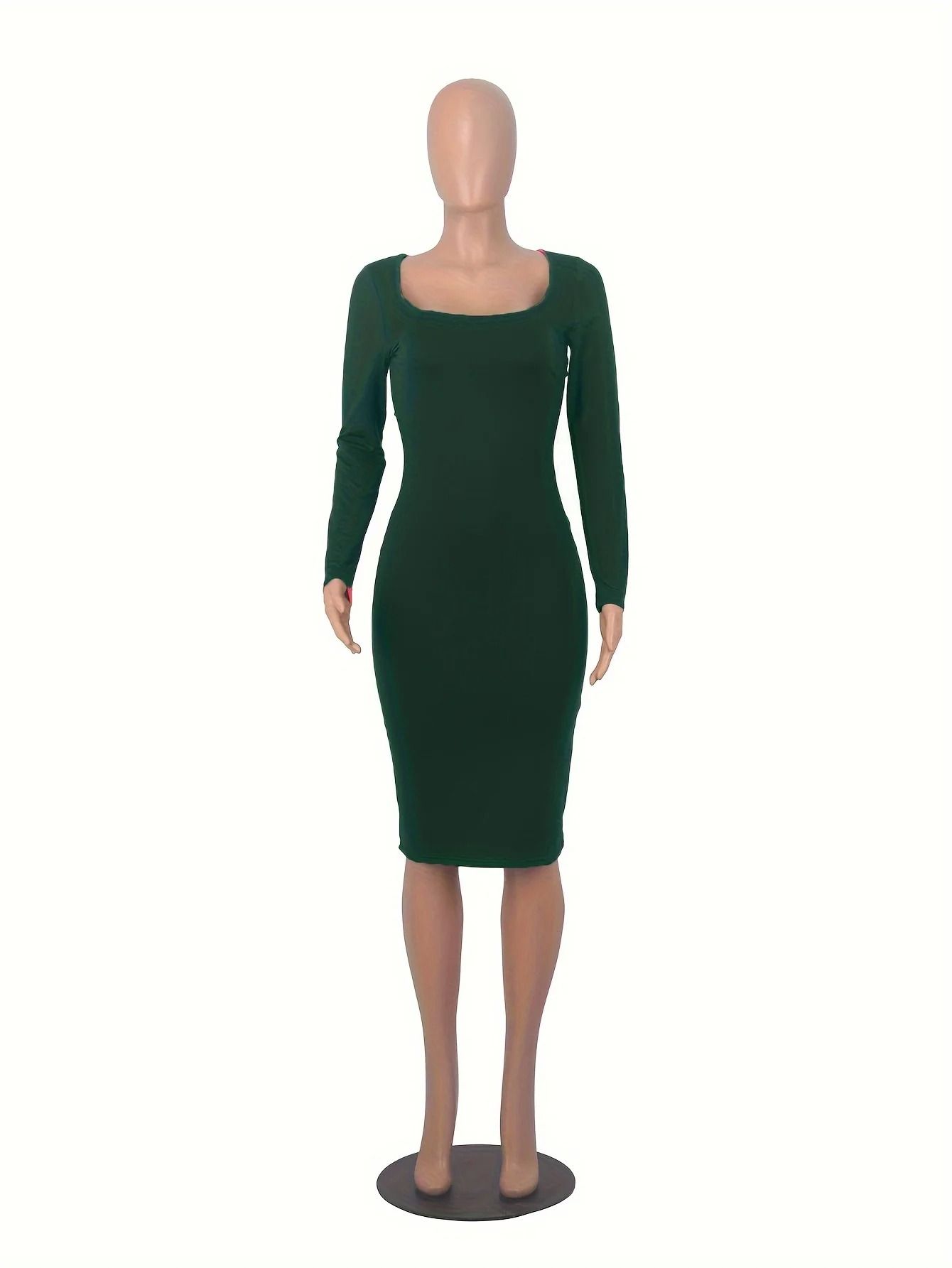 Women's Long Sleeve U-Neck Party Bodycon Midi Jumper Dress Stretch Winter Wrap
