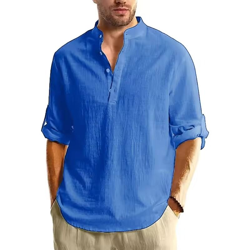 Long Sleeve Cotton Henley Shirt Lightweight Breathable Button Polo Top