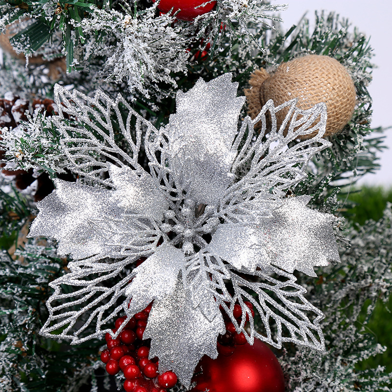 Artificial Christmas Tree, Glitter Flower Decorations, Xmas Ornaments, New Year Gift