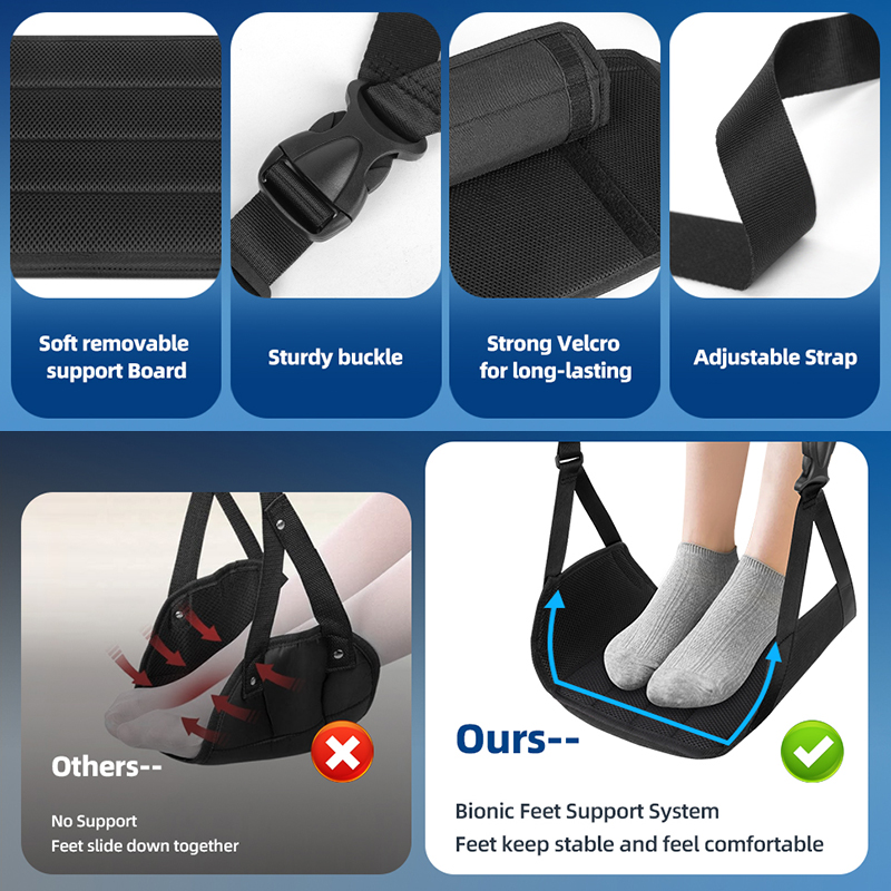 Airplane Foot Hammock with Removable Pad & Memory Foam, Travel Foot Rest