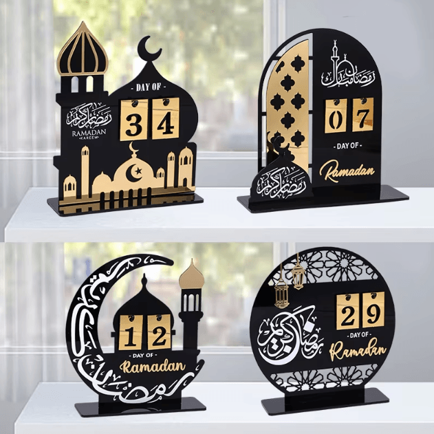 Black & Gold Ramadan Countdown Calendar Acrylic Eid Mubarak Decor with Replaceable Numbers