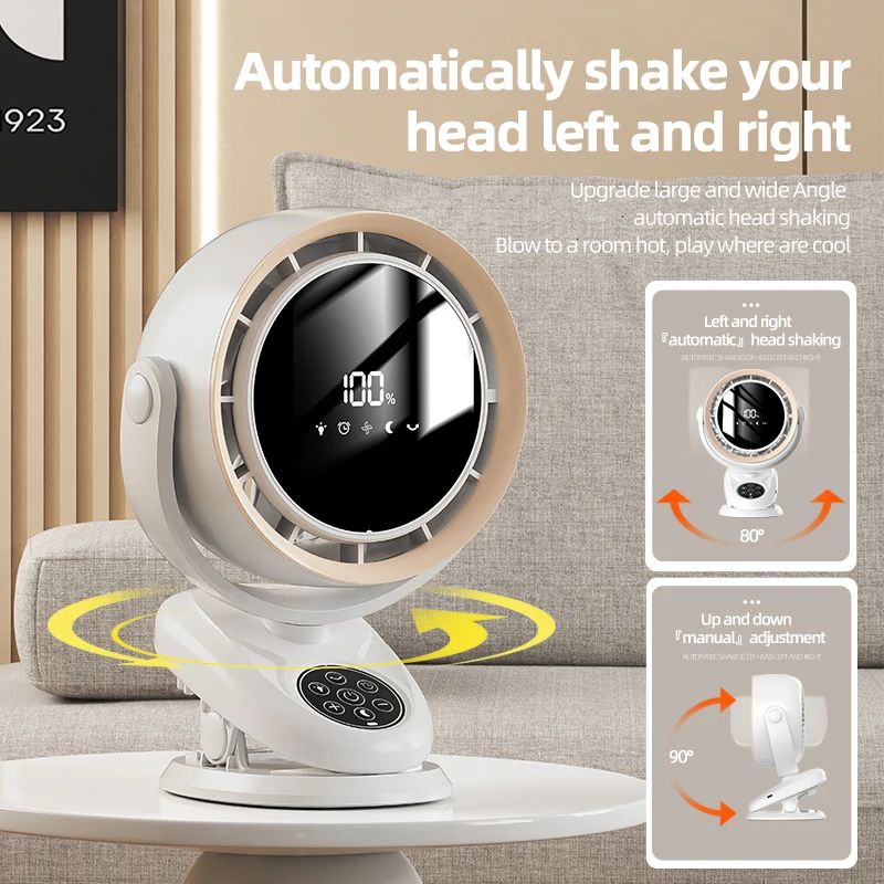 Rechargeable Circulating Clip Fan with Remote Control – Mini Desktop Fan with 4000 mAh Battery & Night Light