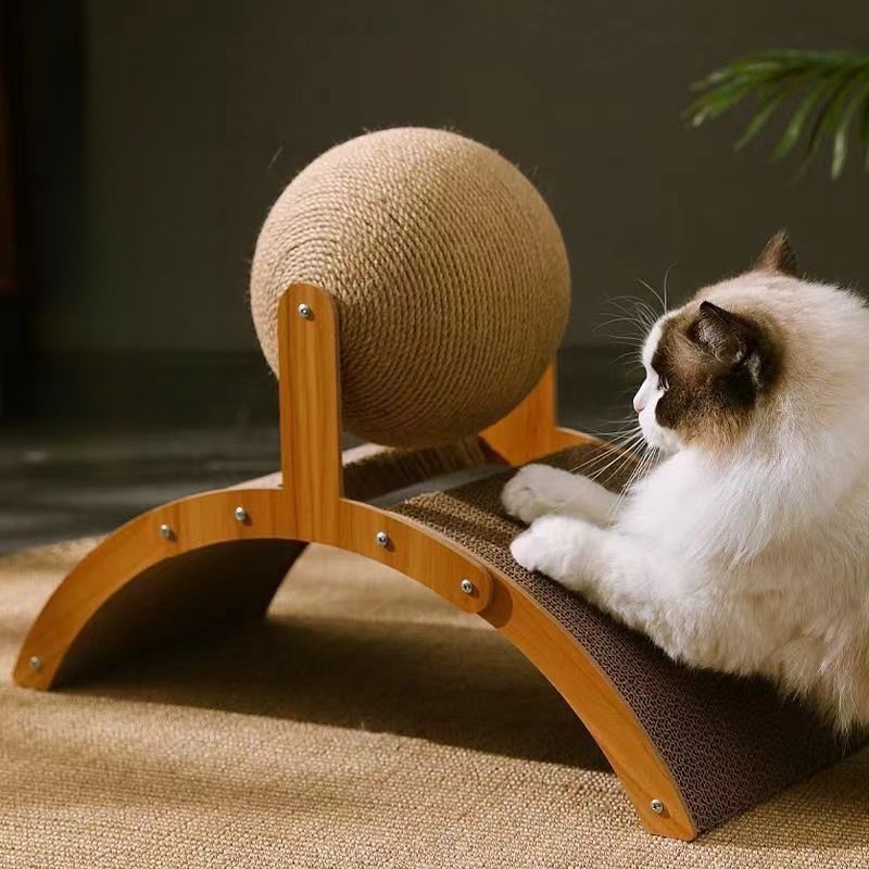 Wooden Cat Scratching Ball 2-in-1 Sisal Scratch Board, Wear-Resistant Grinding Paw Toy for Cats