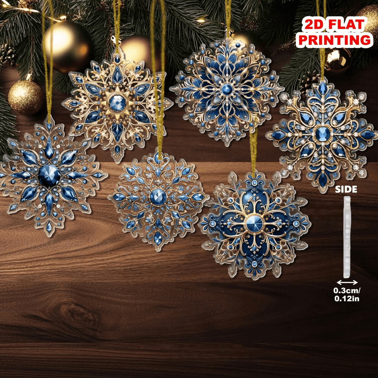 Christmas Snowflake Ornaments Acrylic Tree Hanging Decoration Set 6 Pieces