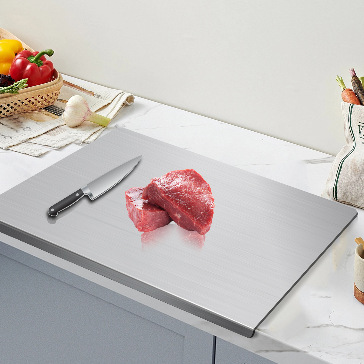 Stainless Steel Cutting Board Butcher Block for Kitchen, Household Rolling Board, Meal Prep Food Preparation Tools