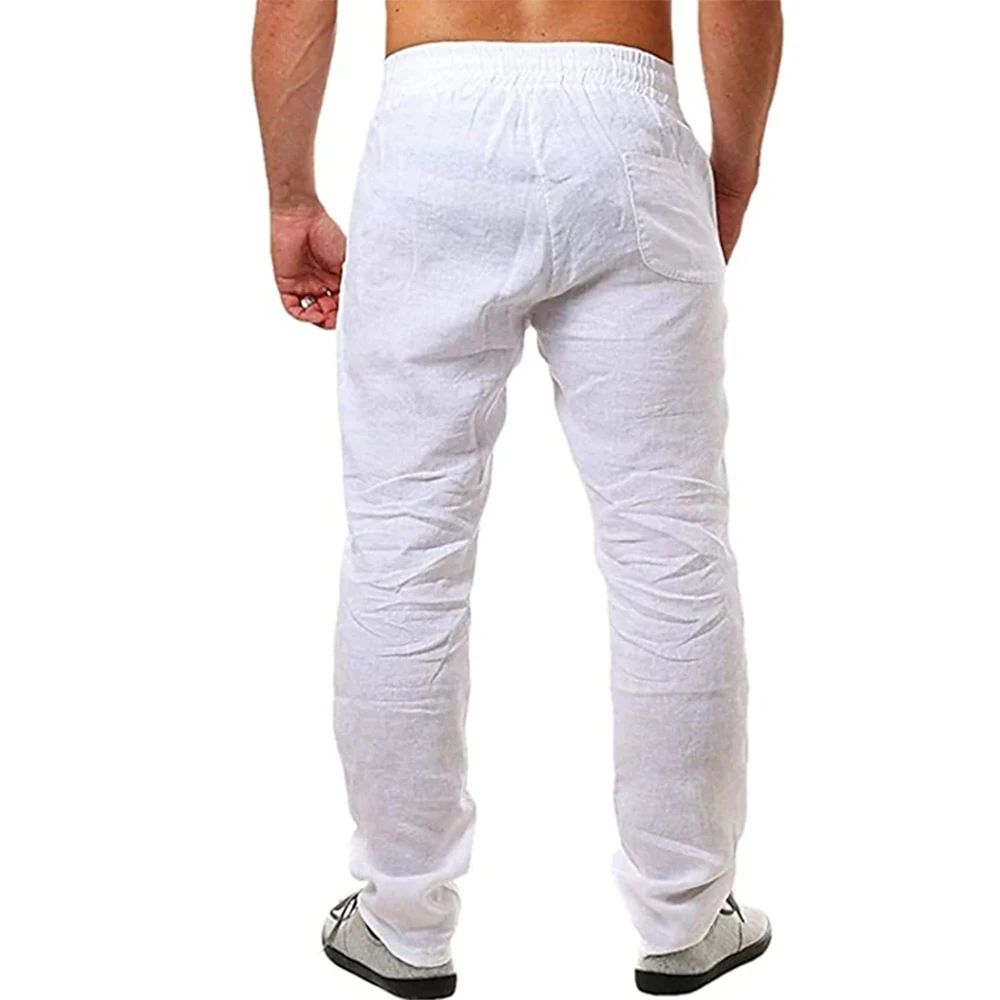 BreezeFlex Mens Linen Pants – Breathable Cotton Linen Casual Trousers with Elastic Waist