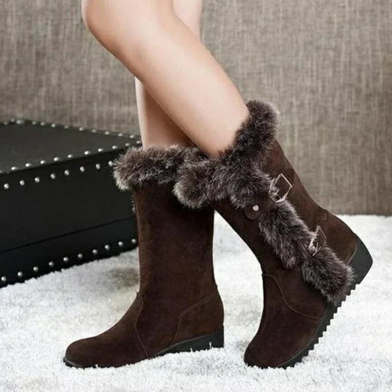 Womens Warm Wedge Winter Boots with Faux Fur