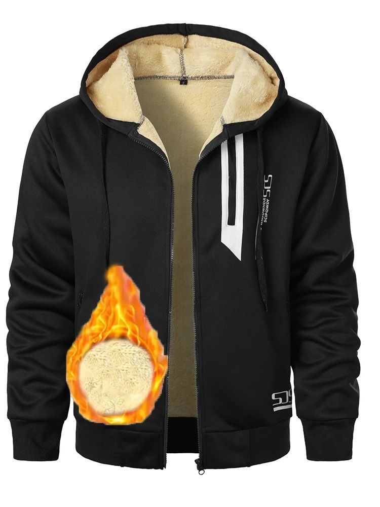Men Lamb Fleece Zip Hoodie Thick Warm Sherpa Jacket